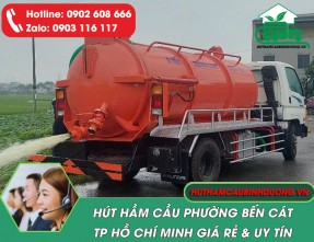 Hút hầm cầu phường Bến Cát giá rẻ, không đục phá, phục vụ 24/24